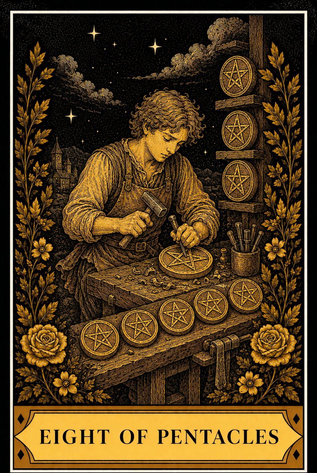 Eight of Pentacles tarot card